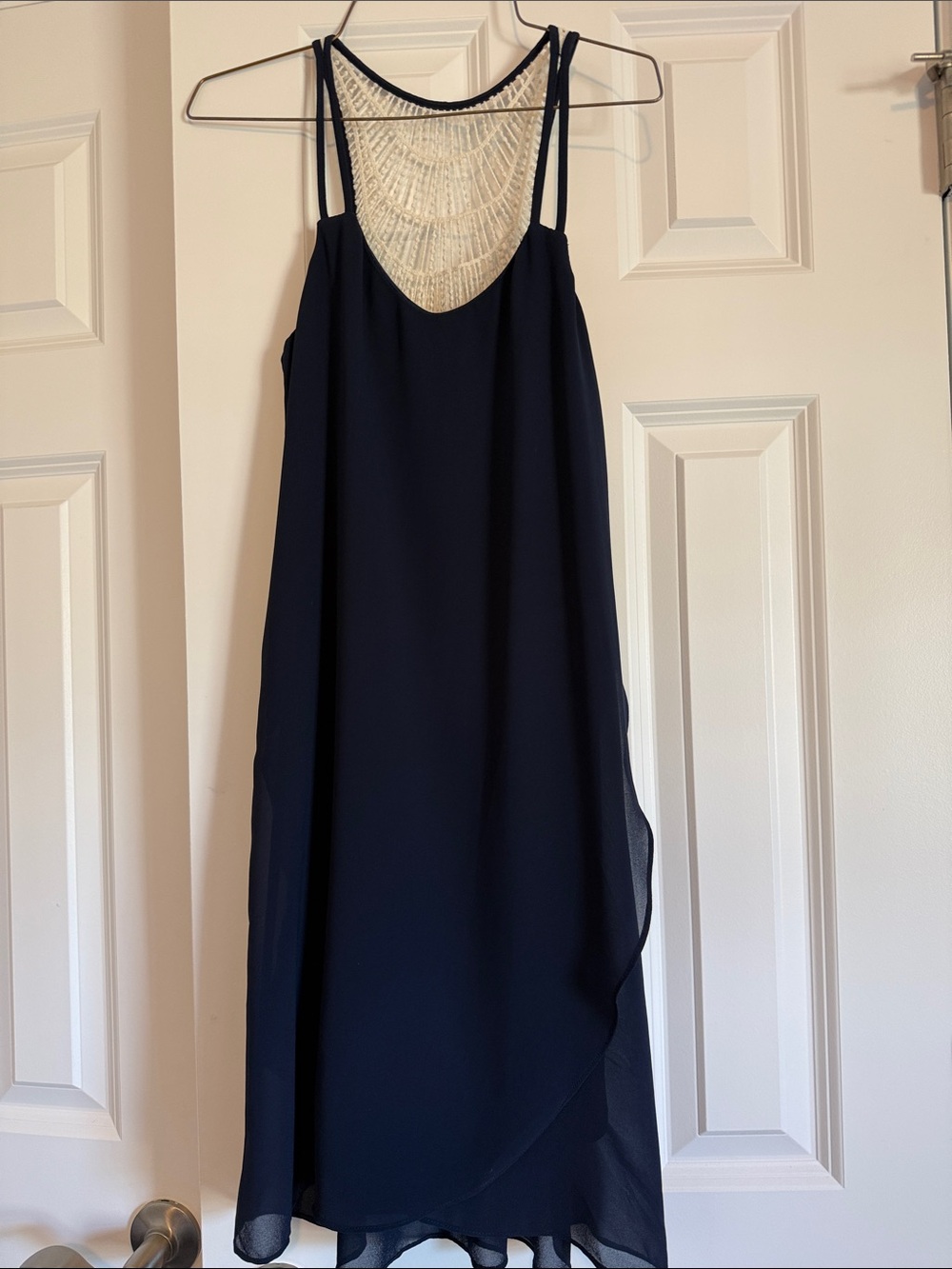 Maurices Navy Midi Dress with Ivory Crochet Back